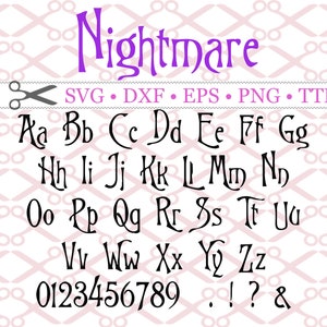 NIGHTMARE SVG Font; Svg Dxf, Eps, Png Files, 66 Vector Files, Halloween Clipart Alphabet, Silhouette, Cricut, Nightmare Letters SVG Files