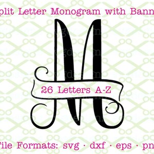 May include: Black and white split letter monogram design with a banner that reads "26 Letters A-Z".
