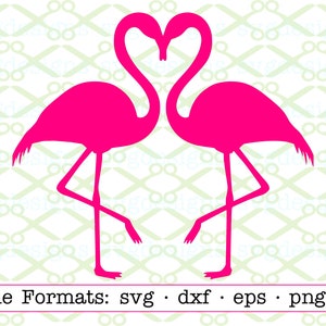 DEUX FLAMANTS roses coeur SVG, Dxf, Eps et Png.  Fichiers numériques découpés pour Cricut, Silhouette ; Svg amour, Silhouette coeur Saint-Valentin, Svg flamant rose