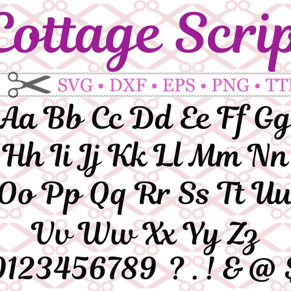 COTTAGE Font Script SVG, Retro Script Font Svg, Dxf, Eps, Png; Cottage Style Fancy Script, Cursive Font, Silhouette & Cricut,Bonus TTF File