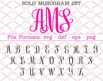 Monograma llamativo SVG, letras elegantes SVG, DXF, EPS, PNG, 26 letras de pergamino llamativas SVG, archivos de corte digital para Cricut y Silhouette