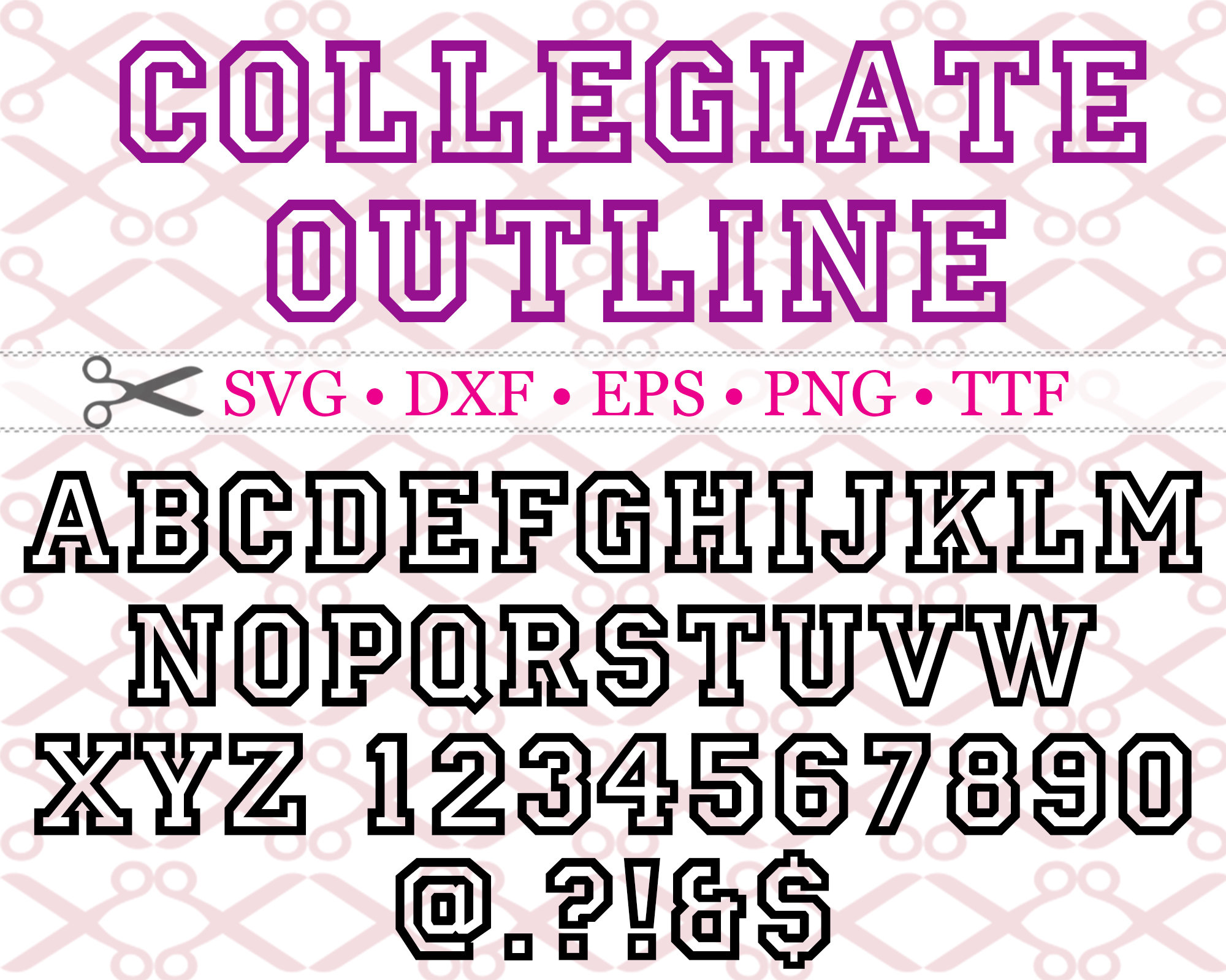 Collegiate Varsity Font Monogram Svg, Dxf, Eps, Png, TTF, Varsity SVG Outline Font, Silhouette, Cricut, Outline Sports Font, installable TTF
