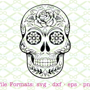 ZUCKERSCHÄDEL SVG, Dxf, Eps & Png. Digitale Schnittdateien für Cricut, Silhouette; Zuckerschädel, Karneval-Svg, Schädel-Tätowierung, Kostüm-Masken-Svg