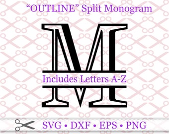 Monograma dividido en estilo romano (archivos SVG, DXF, EPS y PNG), alfabeto dividido con serifa, letras divididas de monograma A-Z, archivos de corte, silueta de Cricut