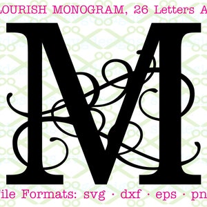 Schnörkel-Monogramm SVG, Dxf, Eps, Png; Ausgefallenes Flourish Monogramm SVG, 26 Buchstaben A-Z, Monogramm SVG für Cricut & Silhouette, SVG-Schnittdatei