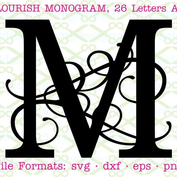 Flourish Monogram SVG, Dxf, Eps, Png; Fancy Flourish Monogram Svg, 26 Letters A-Z, Monogram SVG for Cricut & Silhouette, Svg Cut File