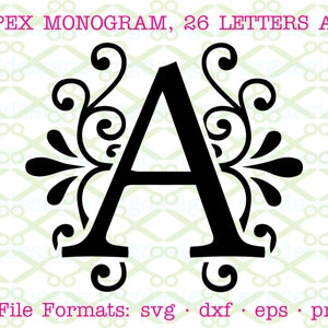 Apex Monogram SVG, Dxf, Eps, Png; Monograma de casamento chique Svg, 26 letras A-Z, arquivos de monograma para Cricut e Silhouette, letras Apex modificadas