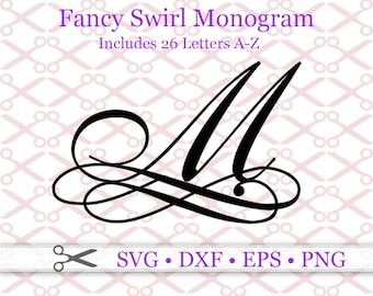Fancy Swirl MONOGRAM Svg, Dxf, Eps, Png Files, Wedding Monogram, Flourish Monogram, Swash Monogram Svg Cut Files for Cricut & Silhouette