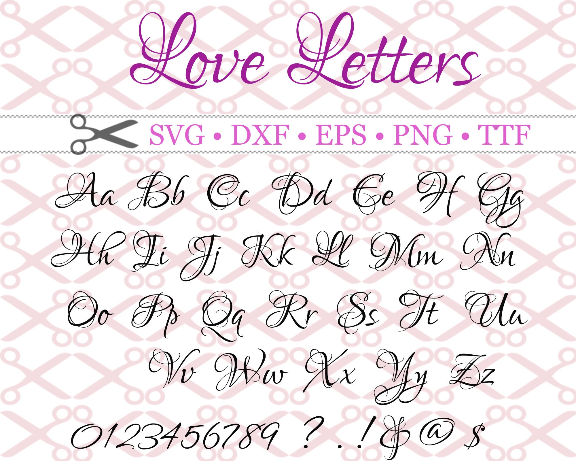 Love Letters Fancy Script Monogram Svg Dxf Eps Png TTF File DIY 