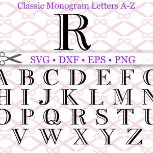 Monograma clásico SVG, DXF, EPS, PNG, Monograma de contorno SVG, Letras de monograma romano A-Z, Archivos de corte, Cricut Silhouette *NO es una fuente instalable*
