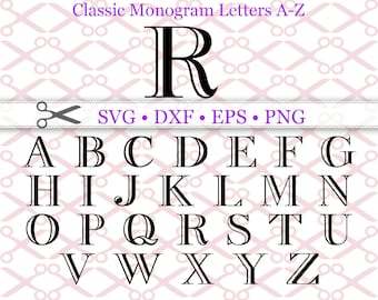 Classic MONOGRAM Svg, Dxf, Eps, Png, Outline Monogram Svg, Roman Monogram Letters A-Z,Cut Files, Cricut Silhouette *NOT an Installable Font*