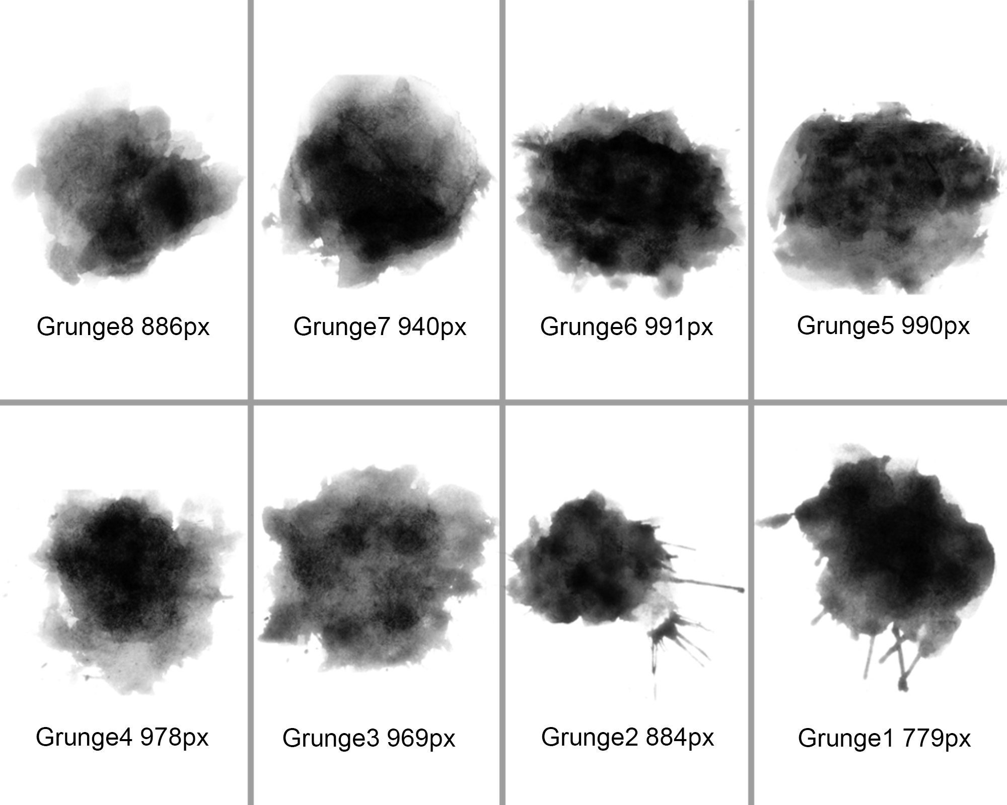 BRUSHES, 8 Grunge Watercolor Splash Style Brushes, ABR Files