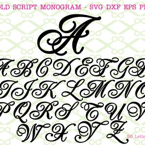 FET SKRIPT MONOGRAM Svg, Fancy Letters Svg, Dxf, Eps, Png, 26 Fancy Script Letters Svg, Bröllopsmonogram, Filer för Cricut & Silhouette