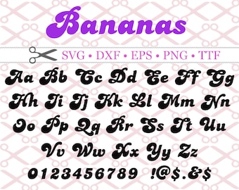 BANANAS Monogram Svg, Dxf, Eps, Png, TTF; Monogram Bold Font, Digital Monogram, Retro Font, Digital Files for Silhouette, Cricut, TTF Font