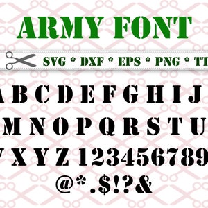 Fuente Army Monogram Svg, Letras Svg de Plantilla, Svg, Dxf, Eps, Png; Letras y números en negrita, Silhouette, Cricut, Fuente para póster, Archivo TTF