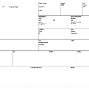 Nurse Report Sheet: RN Handoff Tool, Medication Log (PDF Template)