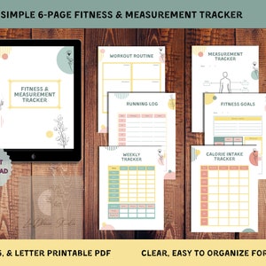 Simple Fitness & Measurement Tracker Printable, Fitness Planner, Workout Planer, Fitness Journal, Printable Planner, Weight Loss Tracker