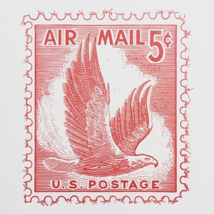 Águila / Sello postal del correo aéreo de EE. UU. / Impresión linográfica de edición limitada hecha a mano
