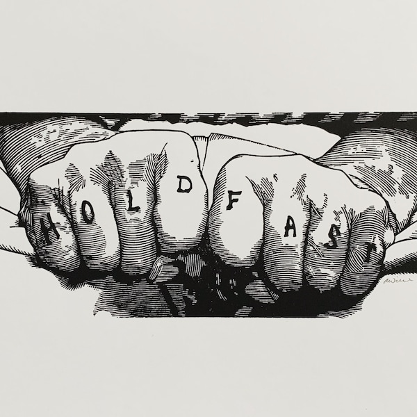 Hold Fast Knuckle Tattoo | Master and Commander | Handmade Limited Edition Linocut Print