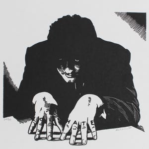 Robert Mitchum | Die Nacht des Jägers | Handgefertigter Linoldruck in limitierter Auflage | INK003