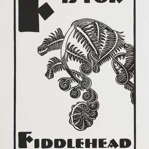 F is for Fiddlehead | Handmade Limited Edition Linocut Print