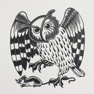 Owl Linocut Print / Handmade / Limited Edition / Original