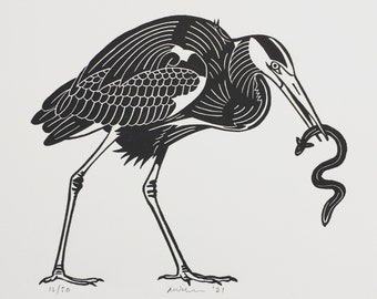 Heron | Handmade Limited Edition Linocut Print