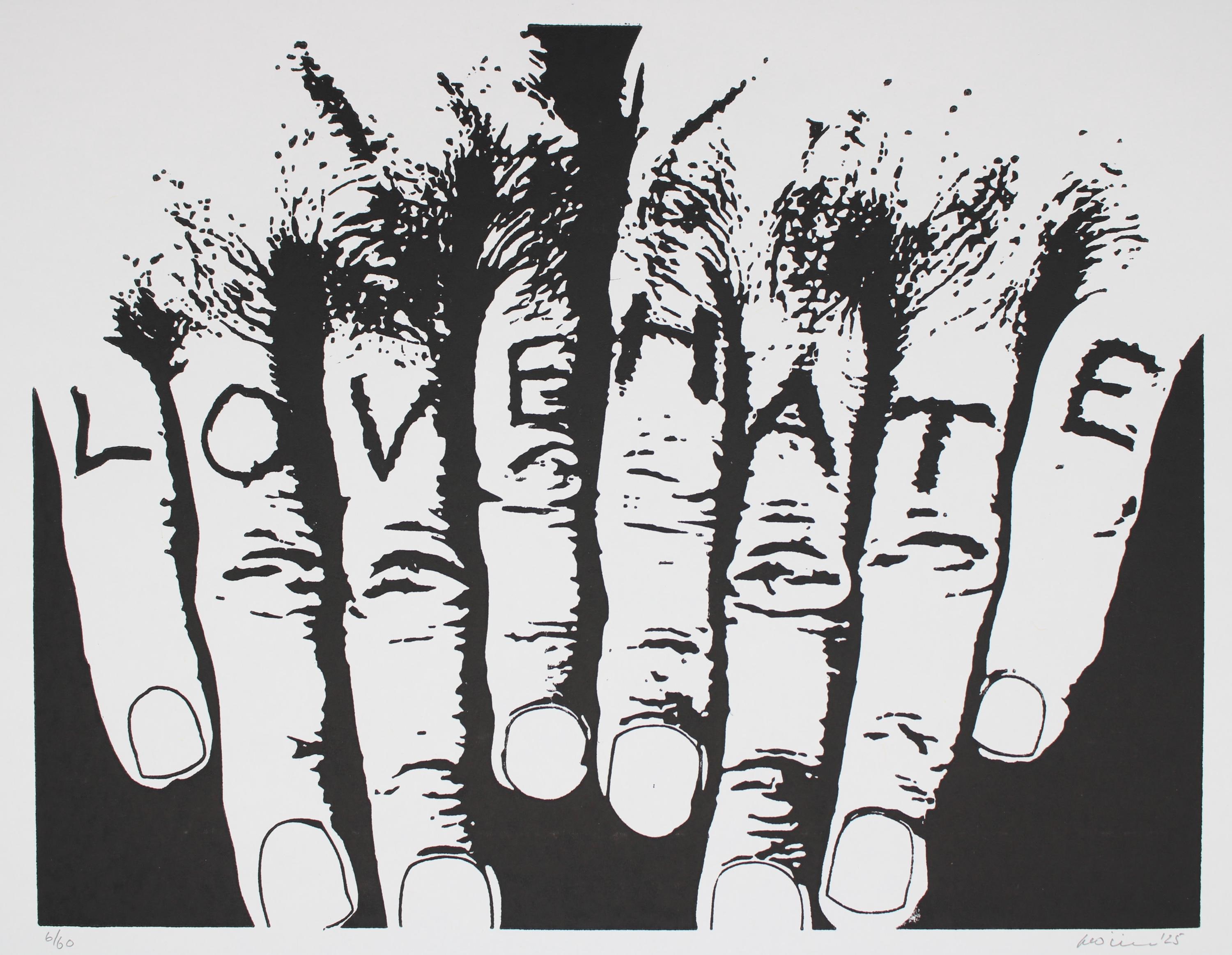 Tatuaje de nudillos de amor/odio / La noche del cazador / Impresión  linográfica de edición limitada hecha a mano / INK035 - Etsy México, image size:3000x2326