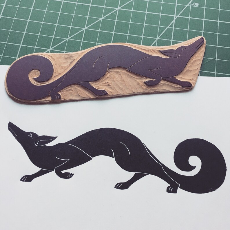 Art Deco Fox linocut print by Inkshed Press