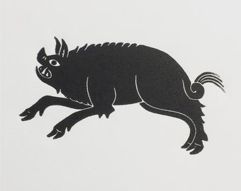 Medieval Wild Boar | Handmade Linocut Print