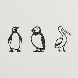 Penguin, Puffin and Pelican | Handmade Limited Edition Linocut Print