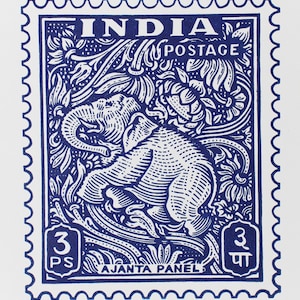 Elefante / Sello postal de la India / Grabado en linóleo de edición limitada hecho a mano / INK501