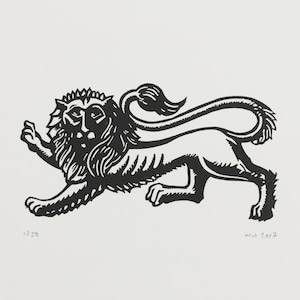 Heraldic Lion | Handmade Limited Edition Linocut Print