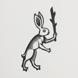 Mittelalterliches Kaninchen (oder Hase...) | Handgefertigter Linoldruck