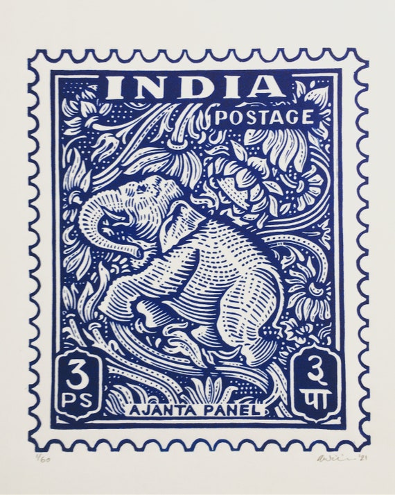 Buy Elephant India Postage Stamp Handmade Limited Edition Linocut Print  Online in India - Etsy