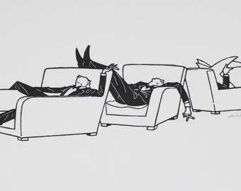 Jeeves & Wooster | Art Deco | Handmade Limited Edition Linocut Print | INK203