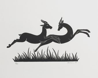 Antelopes | Handmade Limited Edition Linocut Print