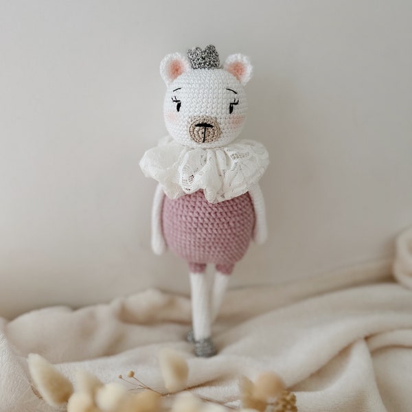 Doudou Louison l'ourson - Peluche pour enfant fait main au crochet - Poupée pour décoration chambre de bébé - Cadeau de naissance