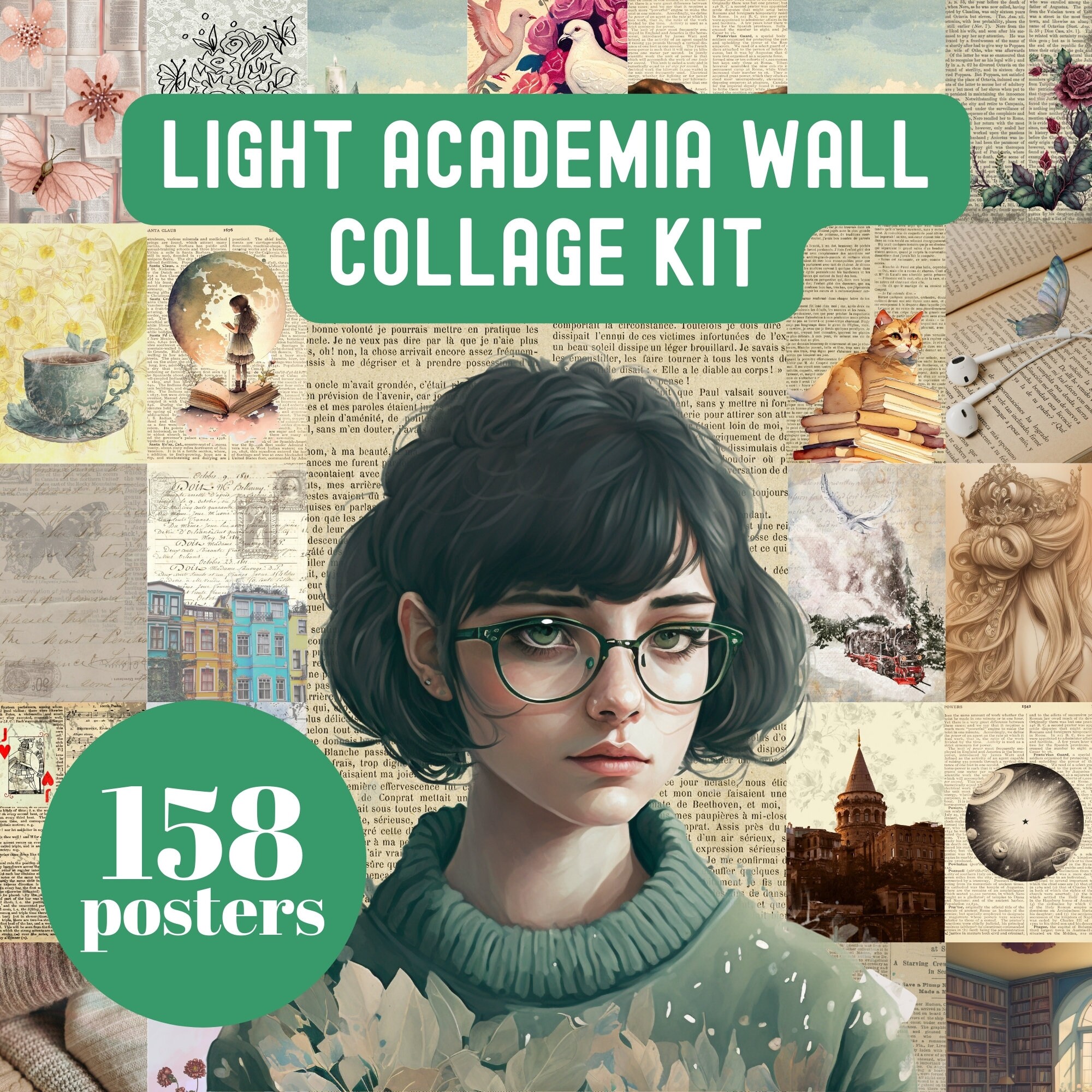 158 Mini Posters / Light Academia Wall Collage Kit / INSTANT DOWNLOAD