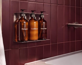 Stainless Steel Soap Dispenser Holder, Shower Caddy, Pump Bottle Holder, Wall Mounted Bathroom Shelf