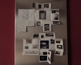 Lavagna magnetica in acciaio inox, decorazione brutalista, organizer da parete, mood board