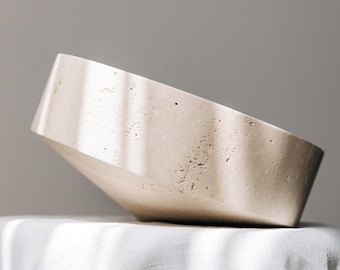 Handmade Travertine Marble Serving Bowl: Natural Stone Fruit Platter | Decorative Bowl
