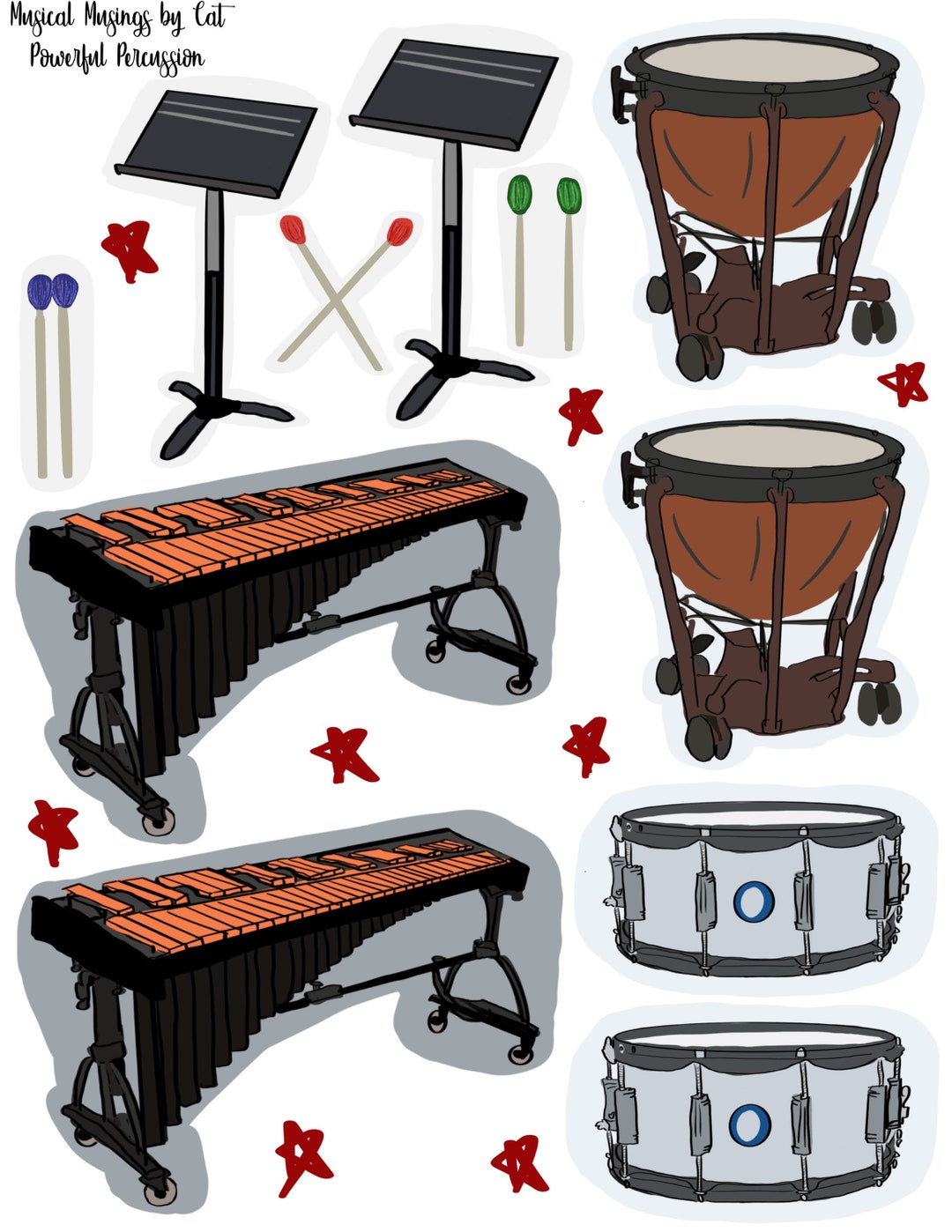Percussion Sticker Sheets 2 Sheets Etsy
