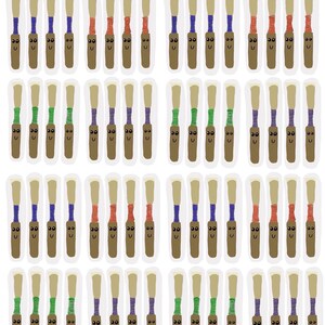 May include: A sheet of 40 colorful cartoon oboe stickers. The oboes have different colored strings and happy faces. The text "Musical Musings by Cat" is at the top of the sheet.