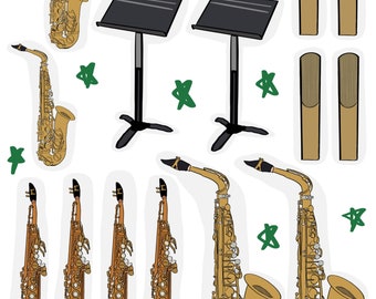 Hojas de pegatinas de saxofón (2 hojas)