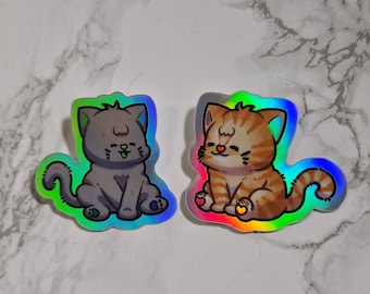 Holographic Sitting Cat vinyl Sticker