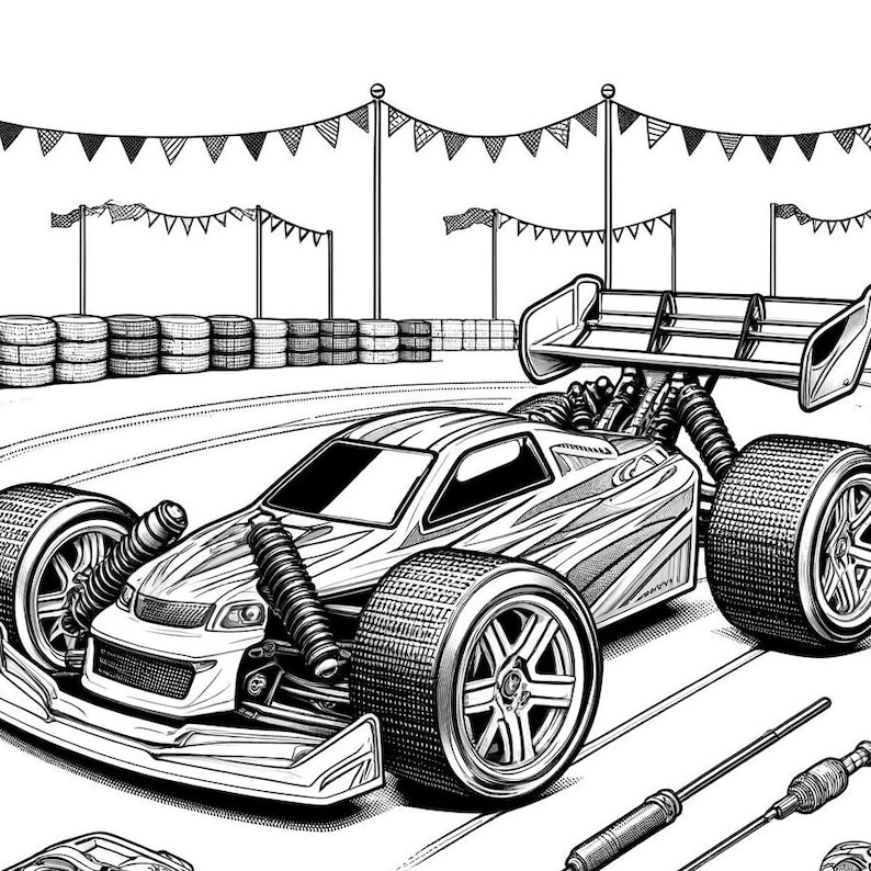 Printable RC Car Coloring Pages Detailed Line Art for Children Race