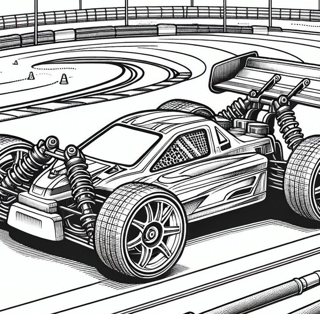 Printable RC Car Coloring Pages Detailed Line Art for Children Race