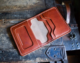The JO V4: Cartera plegable hecha a mano para identificación Horween, Cartera personalizada de cuero de plena flor de primera calidad, Regalo para él
