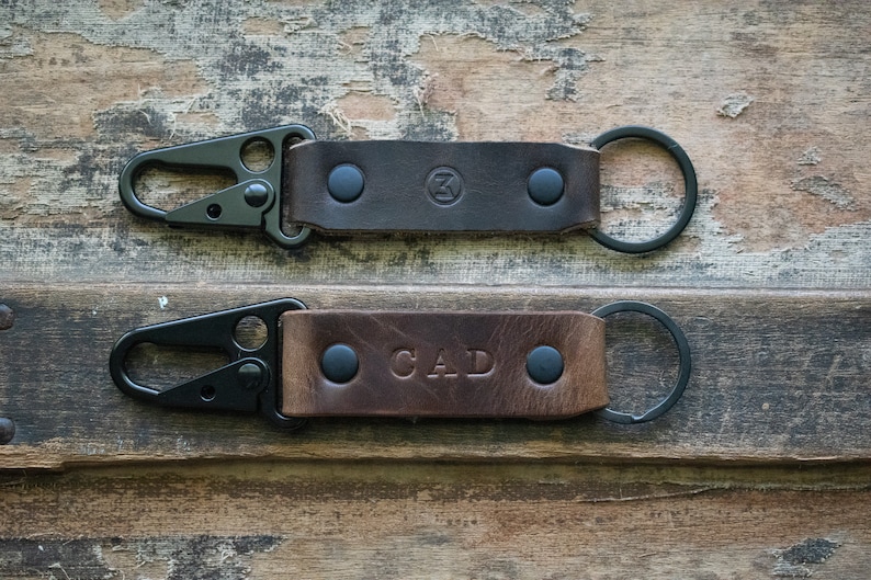 Personalized Leather Keychain, Leather Clip Keychain, EDC Keychain, Premium Leather Keychain, Tactical Keychain, Personalized Key fob, Gifts Brown Oak